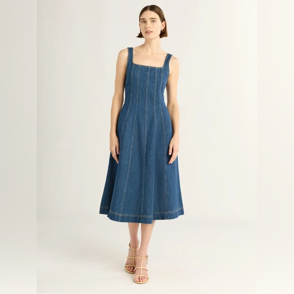 Elegant Blue Denim Dress - 100% Cotton